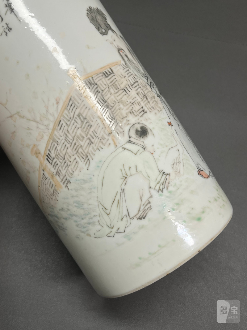 清光绪  “周友松”作浅绛彩“羲之爱鹅”图帽筒 - 图10